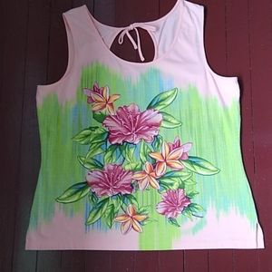 Hawaiian print summer knit tank top with tie back